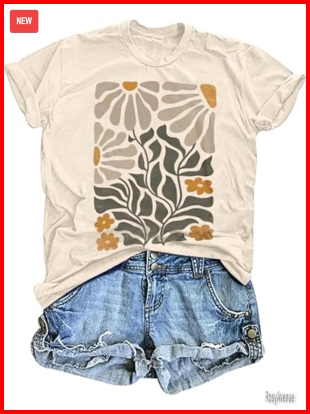 Women's Vintage Floral T-Shirt Boho Wildflower Graphic Tee Short Sleeve Casual